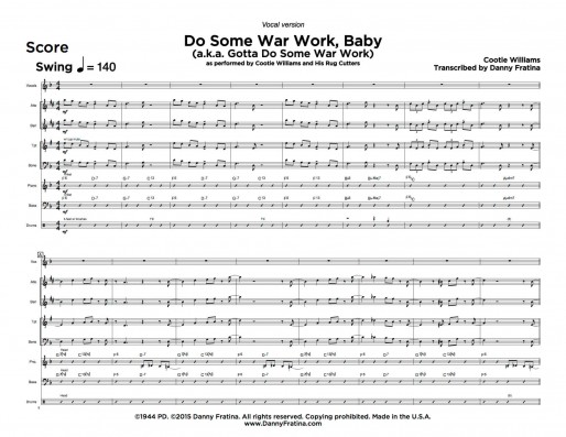 Do Some War Work, Baby score sample