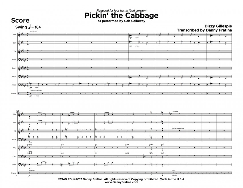 Pickin' the Cabbage 4-horns score sample