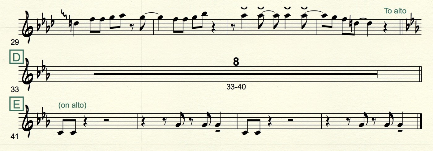 example of good woodwind double change indication